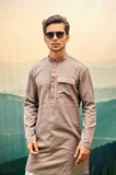 MUSHROOM GREY KURTA SET WITH RED OUTLINE AND PATCH POCKET