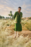 KACHA AAM KURTA PAIRED WITH PRINTED BUNDI JACKET PAIRED WITH CHURIDAR