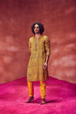 YELLOW PRINTED KURTA WITH JOGGERS