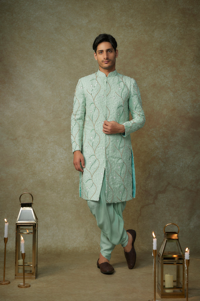 MINT EMBROIDERD SHERWANI WITH PANT