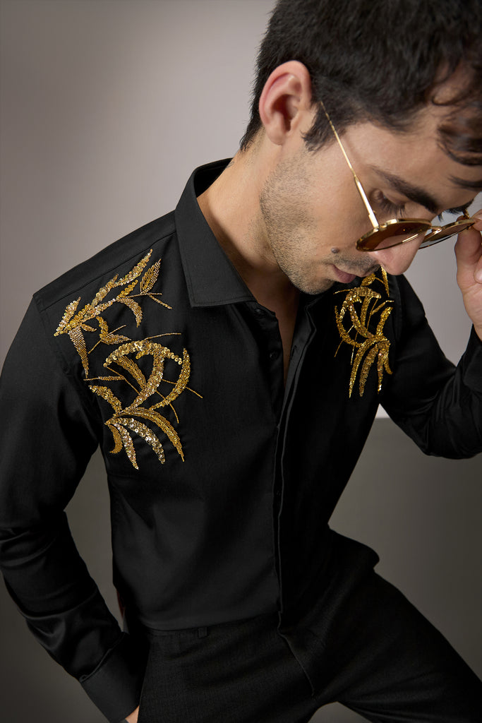 SHOULDER LEAVES - HAND EMBROIDERED DESIGNER SHIRT