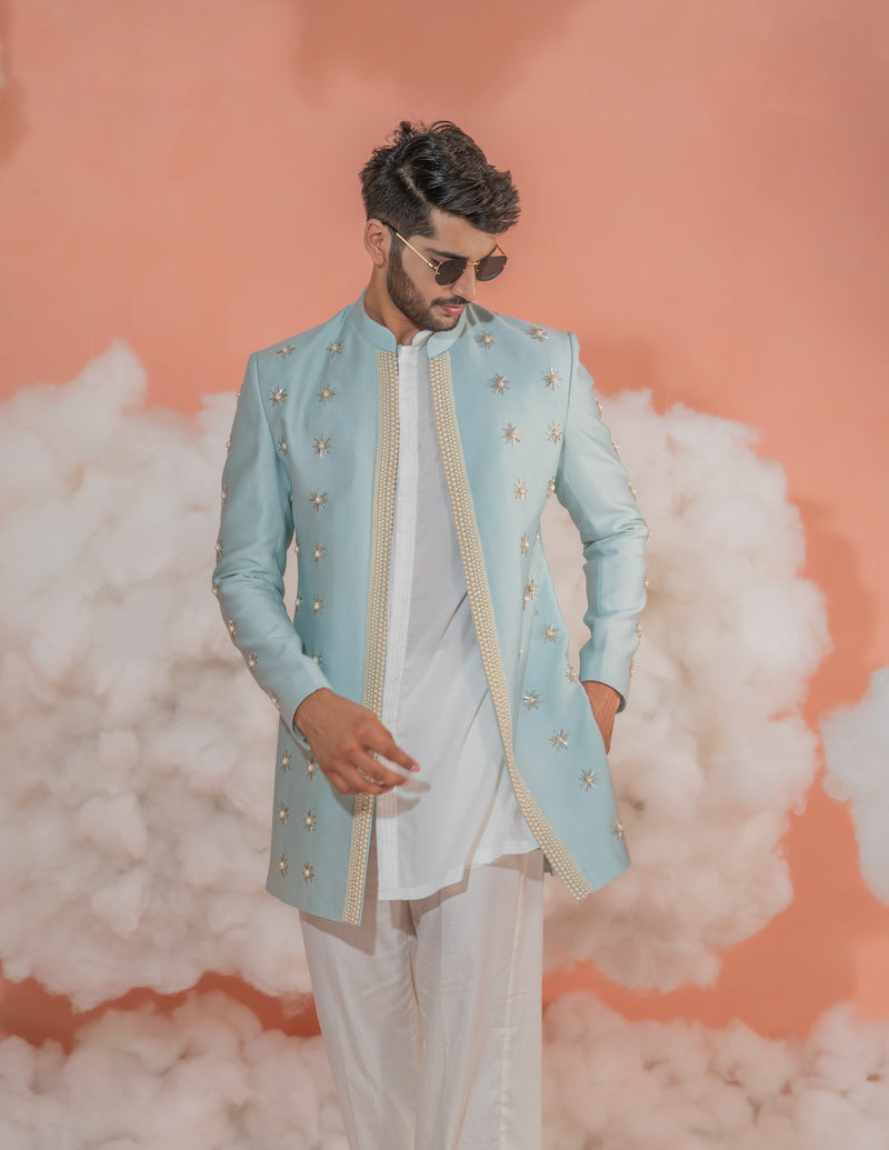 Sunny Blue Short Indowestern set