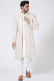 WHITE EMBROIDERED SHERWANI SET