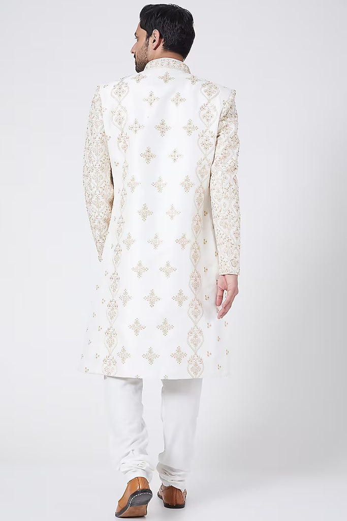 WHITE EMBROIDERED SHERWANI SET