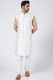 WHITE EMBROIDERED SHERWANI SET