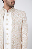 WHITE EMBROIDERED SHERWANI SET