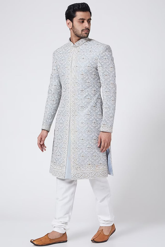 PIGEON BLUE EMBROIDERED SHERWANI SET