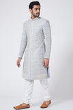 PIGEON BLUE EMBROIDERED SHERWANI SET