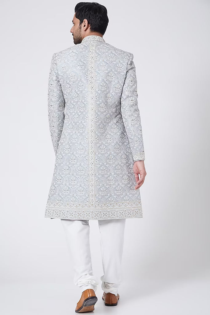 PIGEON BLUE EMBROIDERED SHERWANI SET