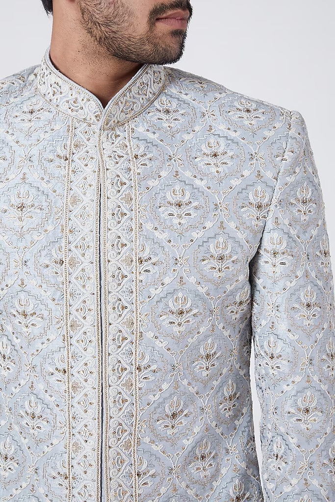 PIGEON BLUE EMBROIDERED SHERWANI SET