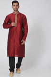CHERRY RED DORI EMBROIDERED KURTA SET