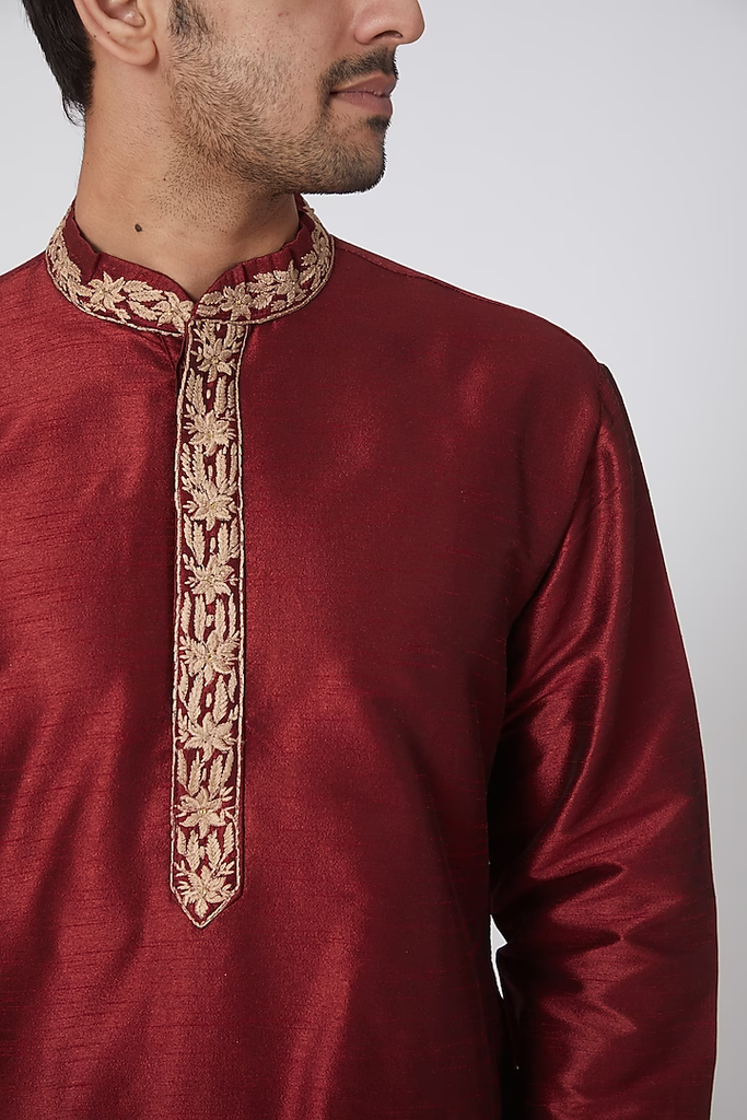 CHERRY RED DORI EMBROIDERED KURTA SET