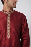 CHERRY RED DORI EMBROIDERED KURTA SET