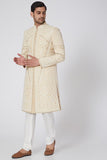 BEIGE SEQUINS EMBROIDERED SHERWANI SET
