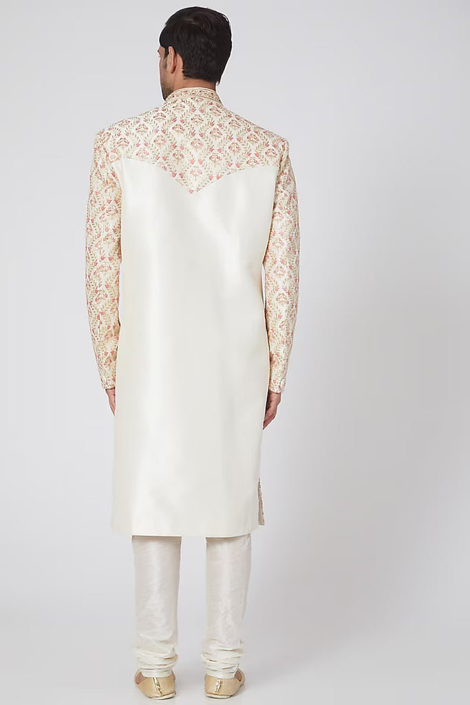WHITE ZARI EMBROIDERED SHERWANI SET