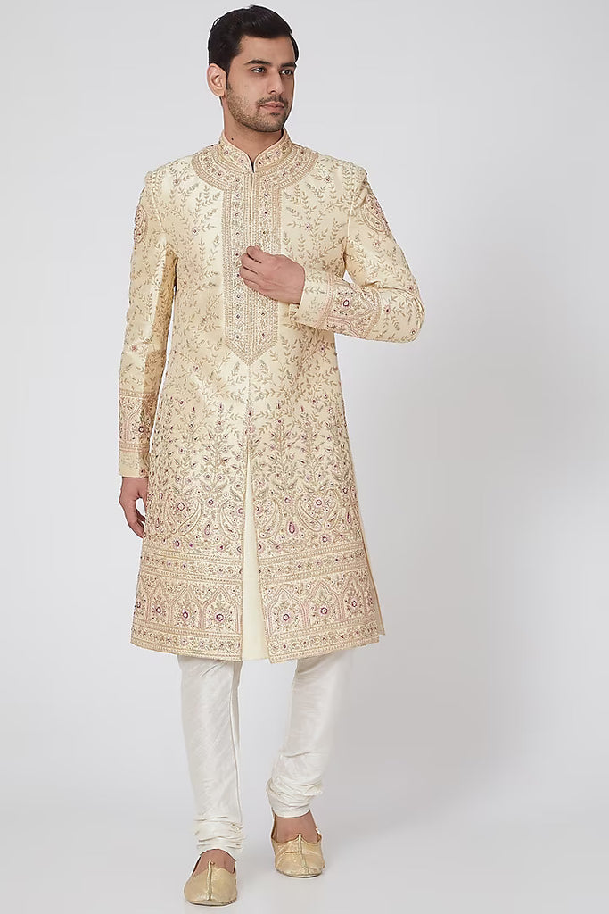 BEIGE ZARDOSI EMBROIDERED SHERWANI SET