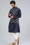 ROYAL BLUE EMBROIDERED BUNDI JACKET WITH KURTA SET