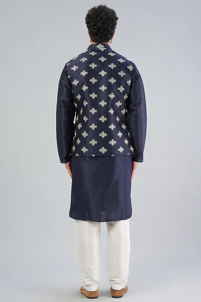 ROYAL BLUE EMBROIDERED BUNDI JACKET WITH KURTA SET