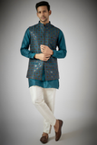 COBALT BLUE EMBROIDERED KURTA-JACKET SET
