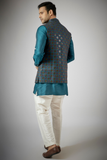 COBALT BLUE EMBROIDERED KURTA-JACKET SET