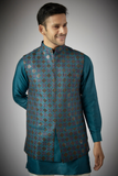 COBALT BLUE EMBROIDERED KURTA-JACKET SET