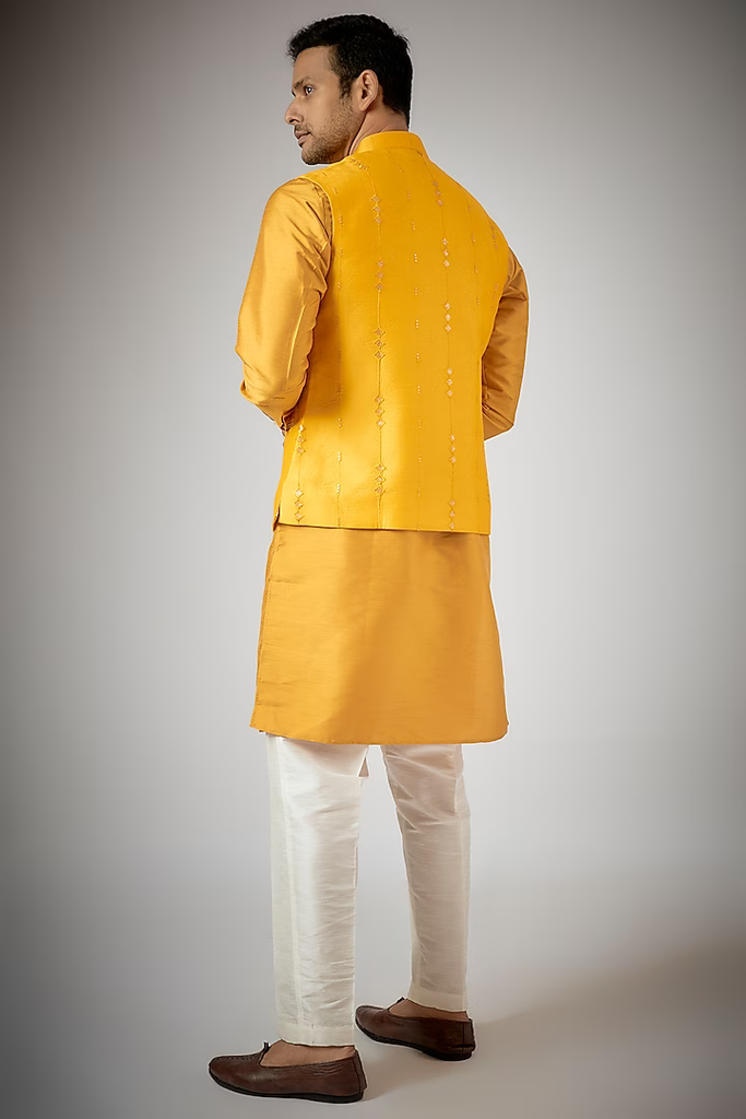 MUSTARD EMBROIDERED KURTA-JACKET SET