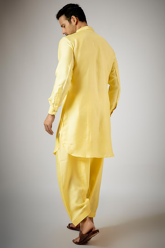 YELLOW EMBROIDERED KURTA-PATHANI SET