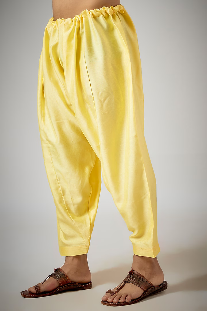 YELLOW EMBROIDERED KURTA-PATHANI SET