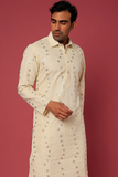 BEIGE EMB. SHIRT COLLAR KURTA SET
