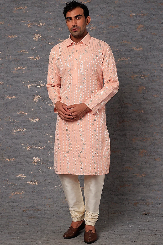 PINK EMB. SHIRT COLLAR KURTA SET