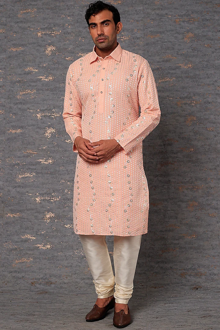 PINK EMB. SHIRT COLLAR KURTA SET
