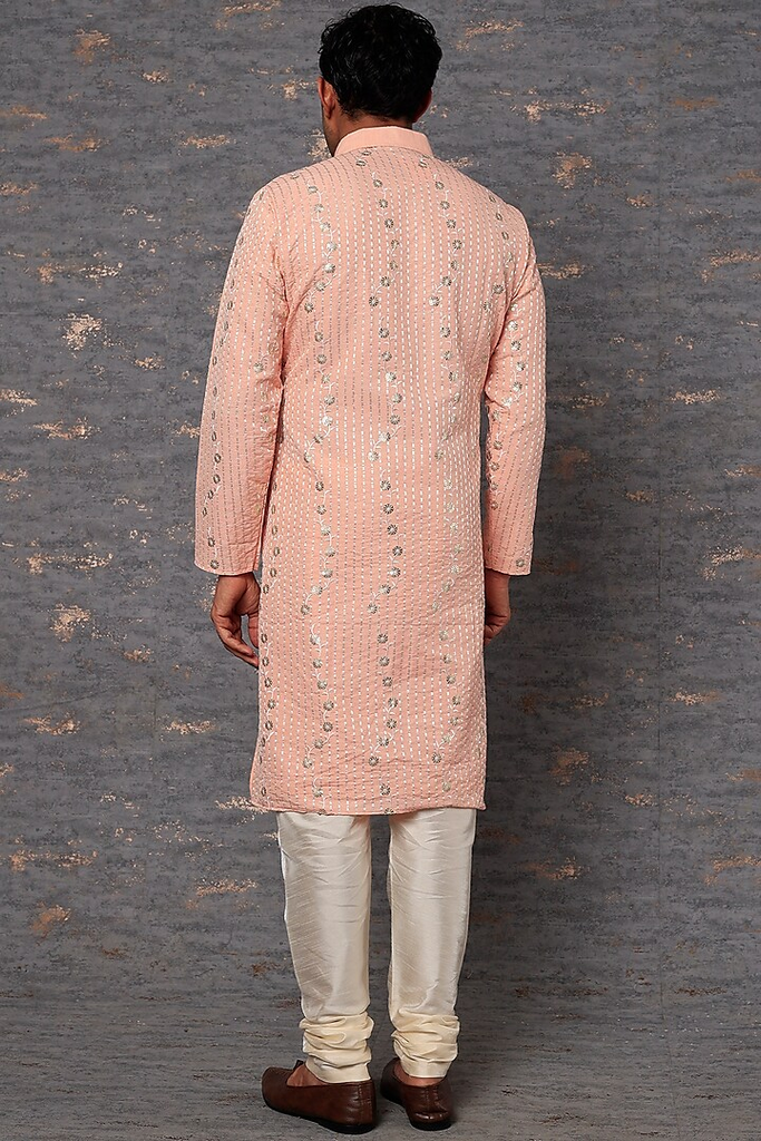 PINK EMB. SHIRT COLLAR KURTA SET