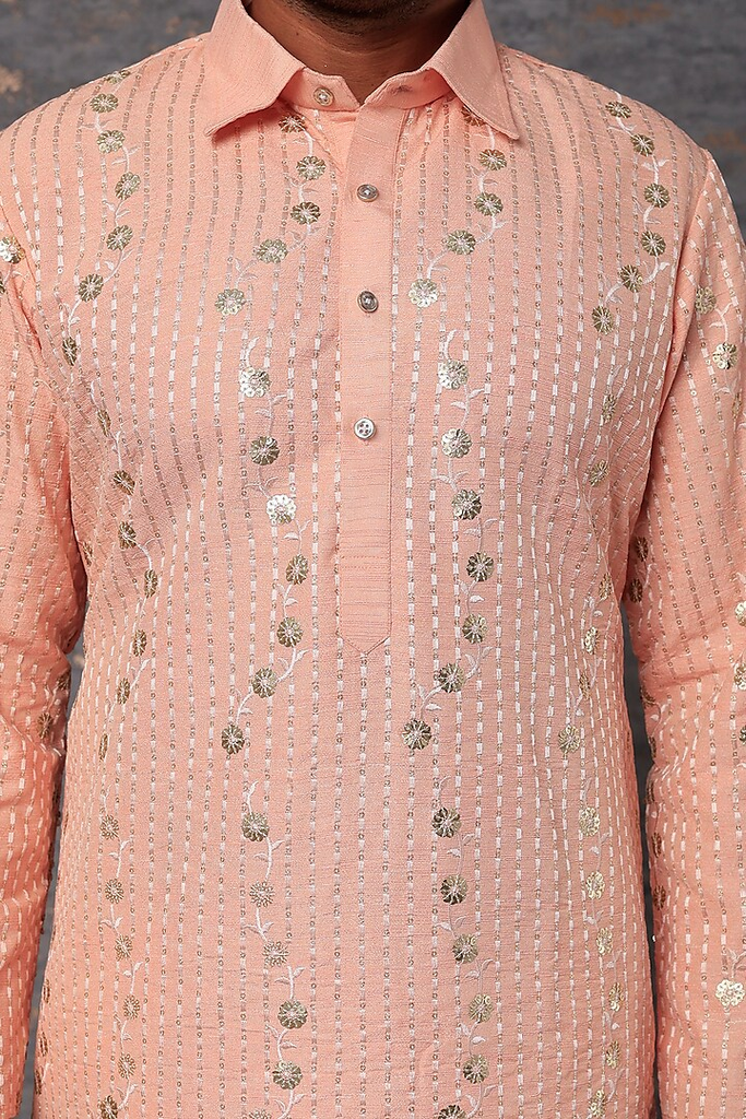 PINK EMB. SHIRT COLLAR KURTA SET