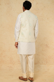 CREAM AND TURQUOISE EMB. KURTA-JACKET SET