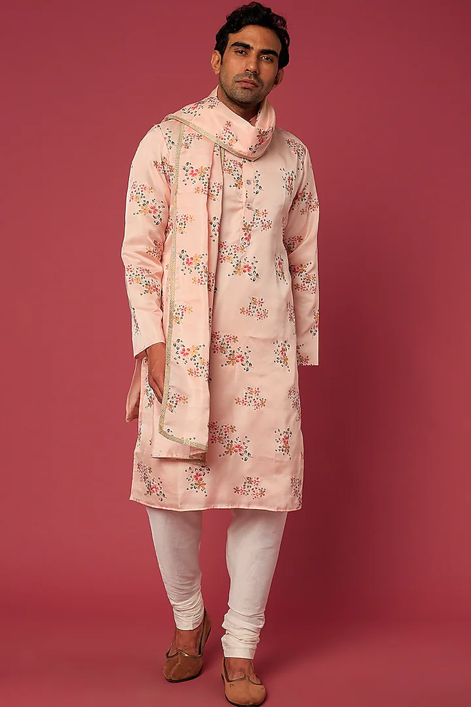 BLUSH PINK FLORAL KURTA-DUPATTA SET
