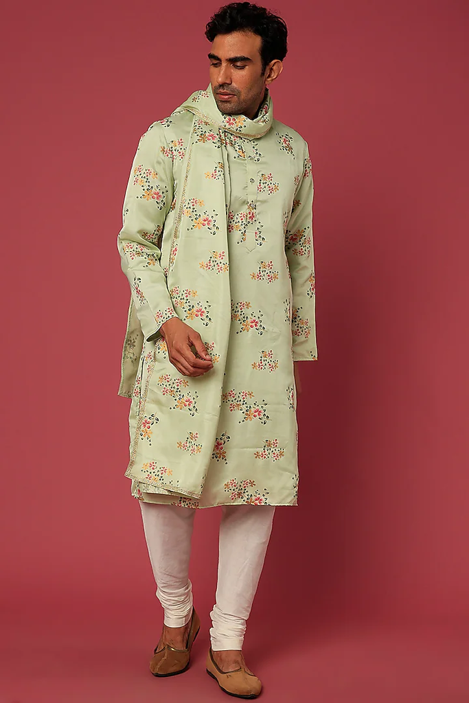 PISTA GREEN FLORAL KURTA-DUPATTA SET