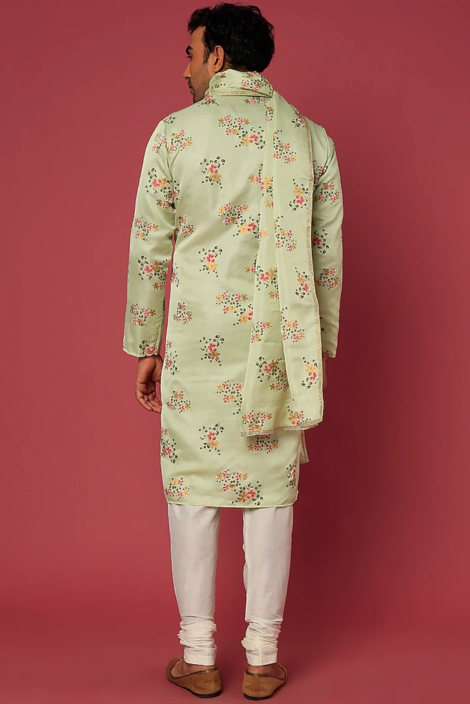 PISTA GREEN FLORAL KURTA-DUPATTA SET
