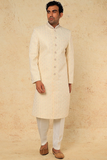 CREAM EMB. SHERWANI SET