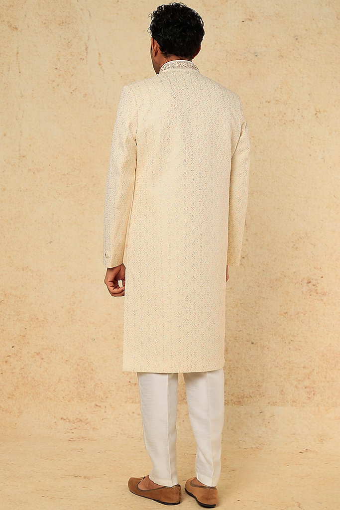 CREAM EMB. SHERWANI SET