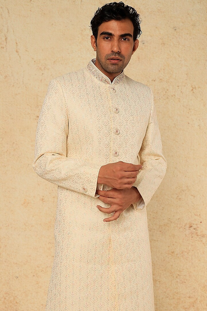 CREAM EMB. SHERWANI SET