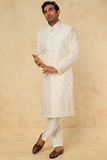 OFF WHITE AND PEACH EMB. SHERWANI SET