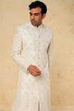 OFF WHITE AND PEACH EMB. SHERWANI SET