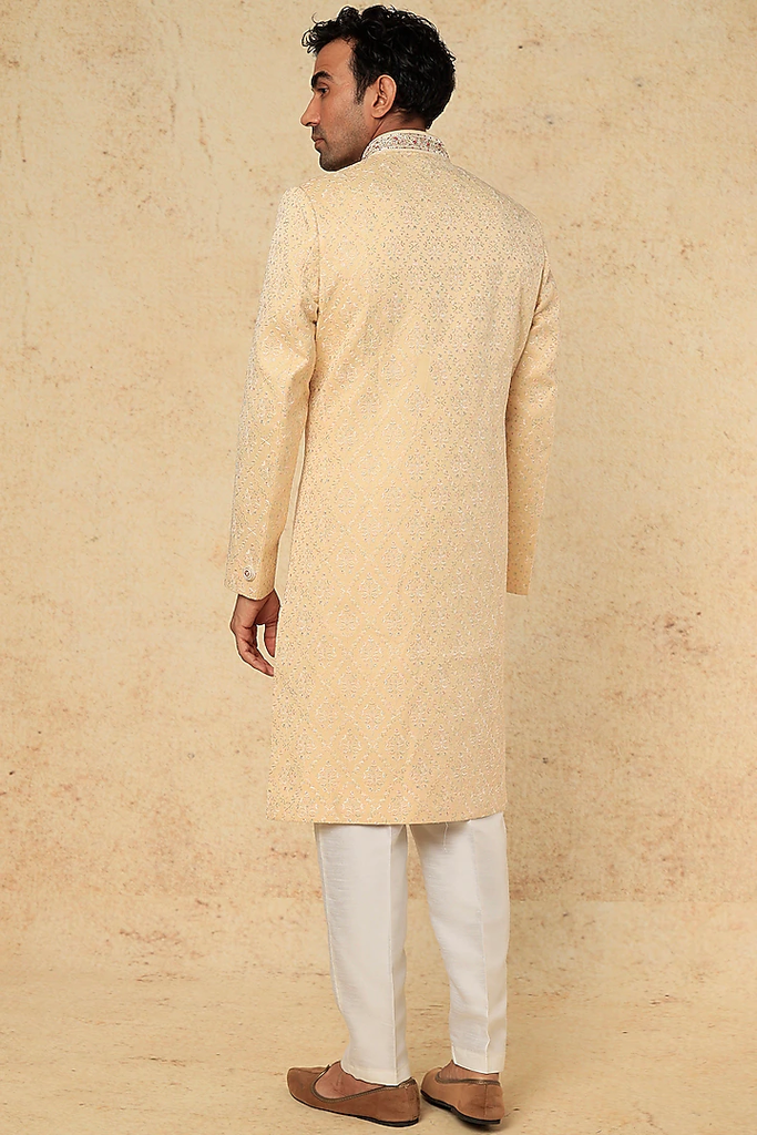 BEIGE EMB. SHERWANI SET