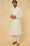 OFF WHITE CHEVERON EMB. SHERWANI SET