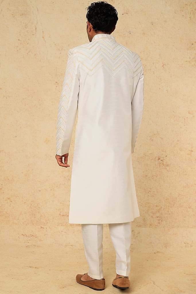 OFF WHITE CHEVERON EMB. SHERWANI SET