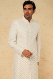 OFF WHITE CHEVERON EMB. SHERWANI SET