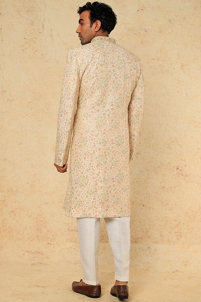 CREAM EMB. SHERWANI SET