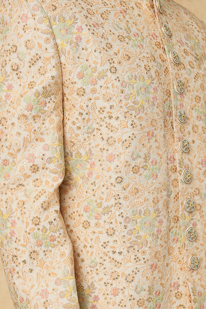 CREAM EMB. SHERWANI SET