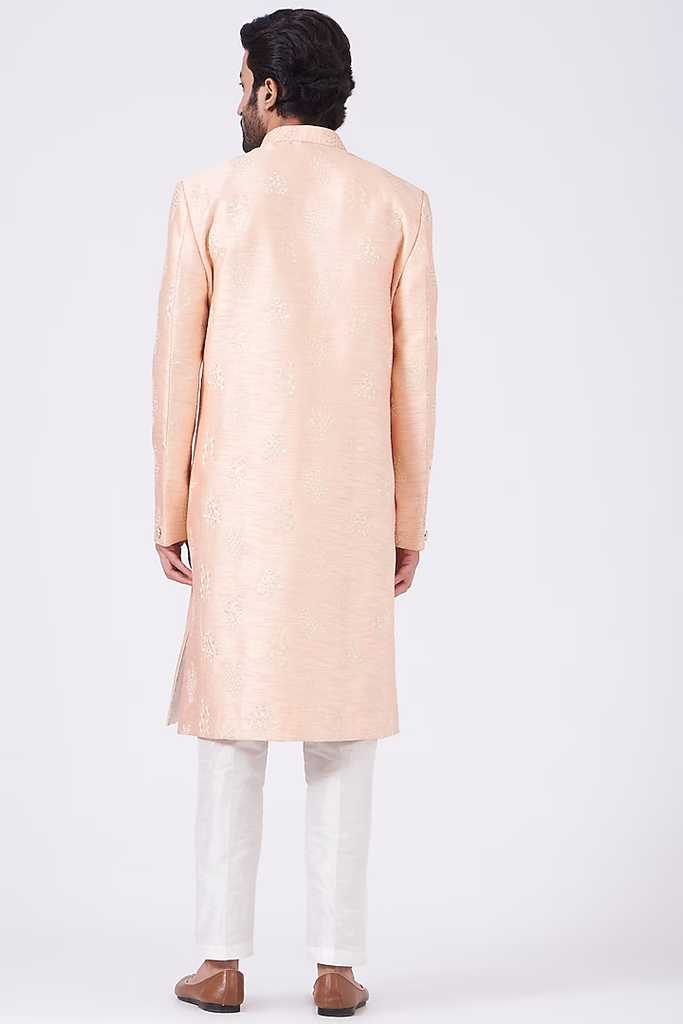 SALMON PINK EMBROIDERED ACHKAN SET