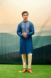 SAPPHIRE BLUE KURTA SET WITH GOLD STROKES ON YOKE